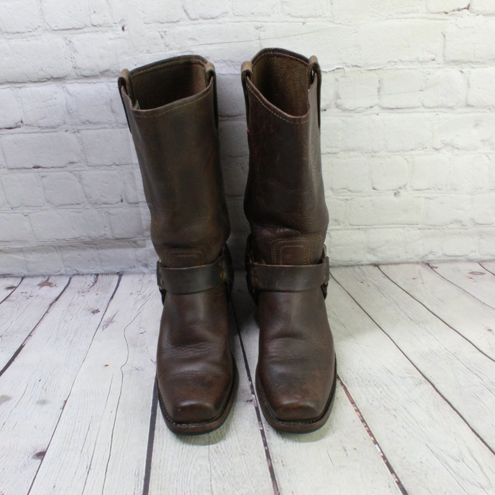 FRYE 77300 Leather Pull On Mid Calf Harness Square Toe Riding Boots Size 8.5 M - Picture 5 of 9